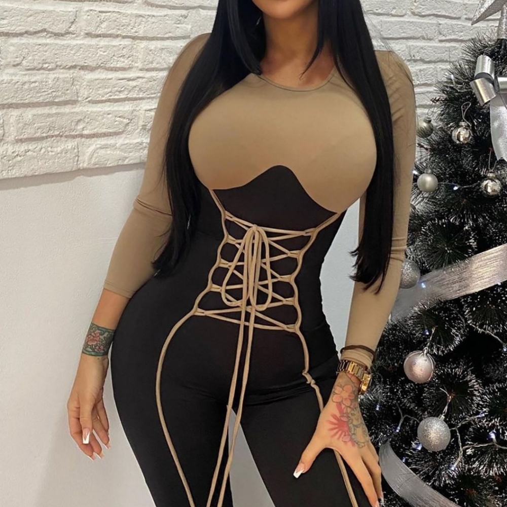 🔥🔥NEW! Nude Lace Up Bodysuit jumpsuit LARGE